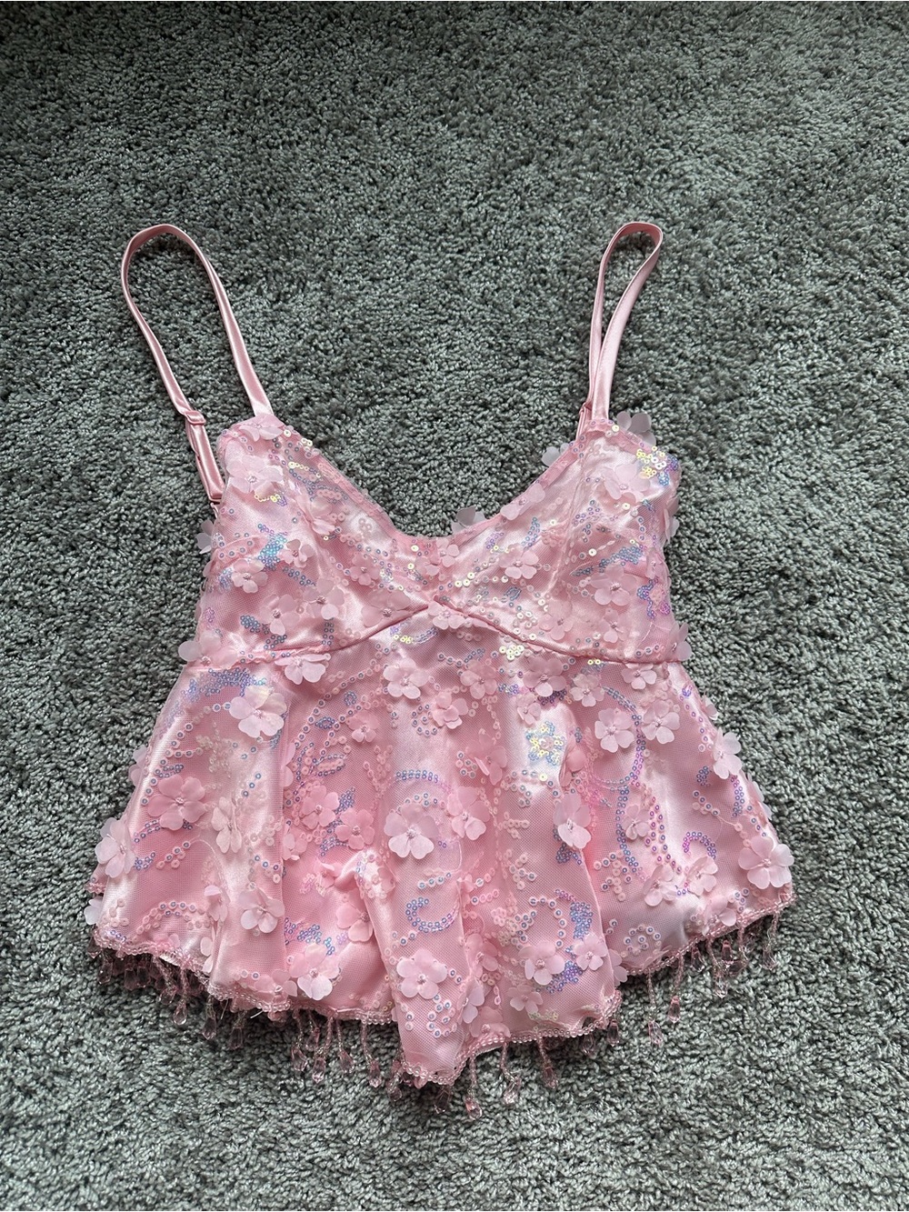 Sugar Thrillz Pink Floral Sequin Lace Tank Top